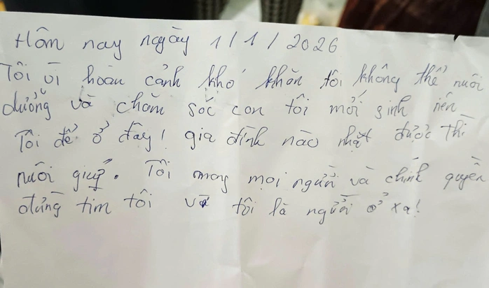 Lá thư viết tay được cho là của người mẹ nhờ người nhặt được nuôi con giúp