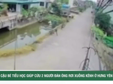 Hành động nhanh trí của cậu bé tiểu học cứu 2 người đàn ông rơi xuống kênh ở Hưng Yên