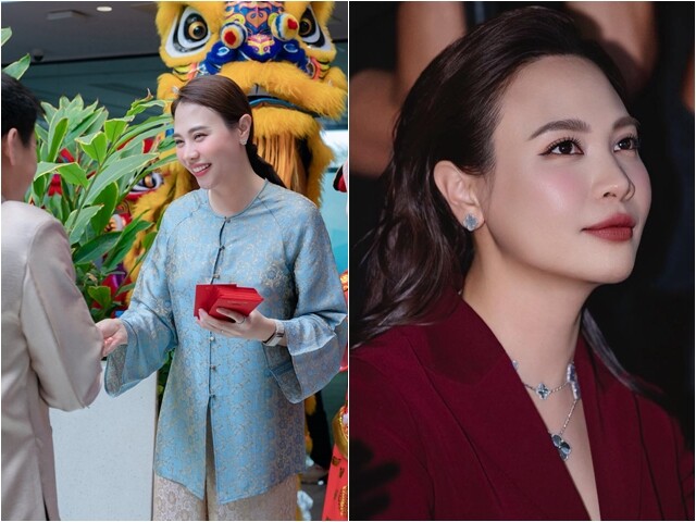 Phu nhân chủ tịch Cường Đô La phát lì xì đầu năm, cao hơn hẳn mọi người một cái đầu, 2 nhóc tì gây chú ý