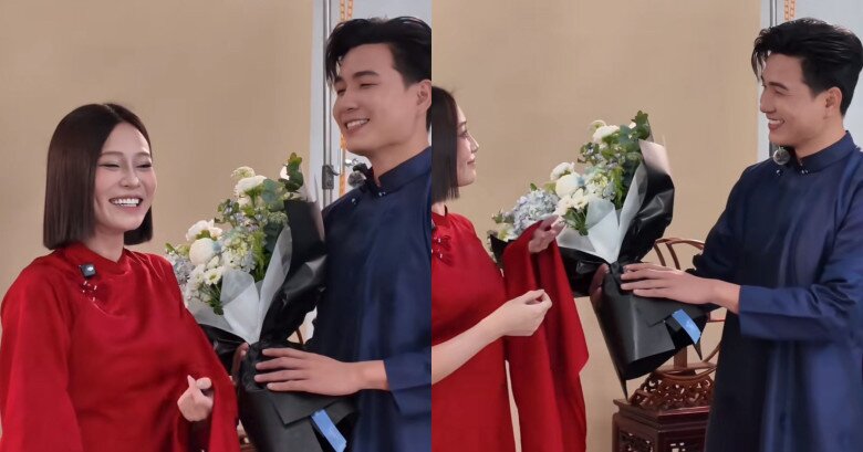 Lê Hải bí mật chuẩn bị một bó hoa để mang tặng Quỳnh Châu.