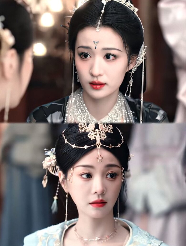 Hồ Ý Hoàn (dưới) được khen có “visual” sáng bừng, không bị lép vế trước nữ chính Vương Sở Nhiên (trên).