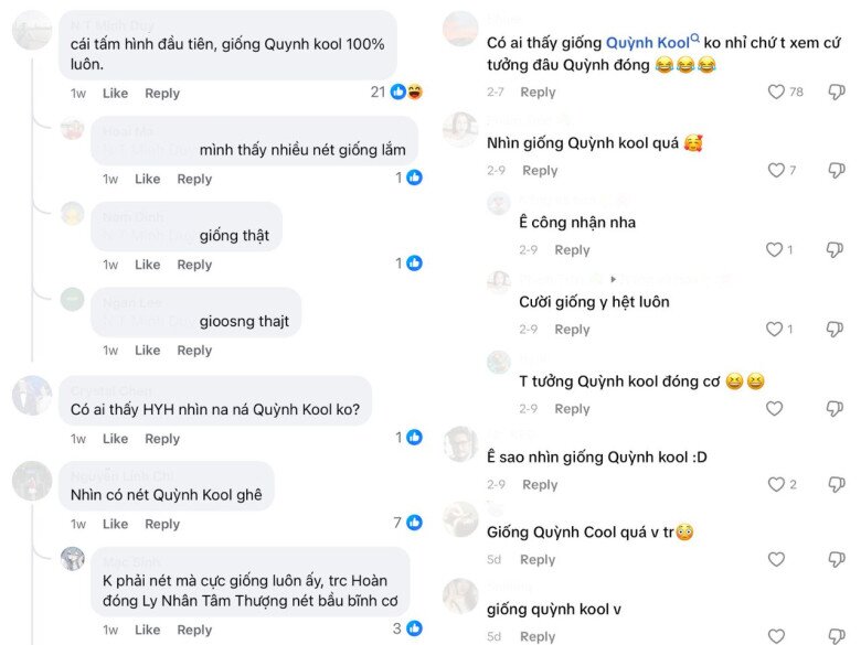 Dưới video về Hồ Ý Hoàn toàn bình luận nhắc tên Quỳnh Kool.