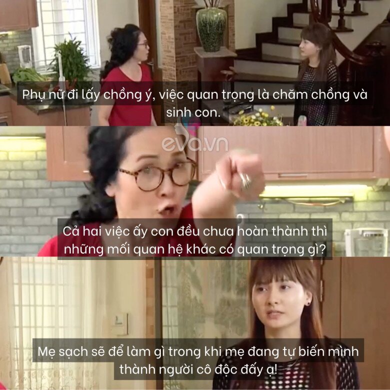 Sau khi bị mắng, Vân đáp trả bằng một câu đanh thép: Mẹ sạch sẽ để làm gì trong khi mẹ đang tự biến mình thành người cô độc đấy ạ.