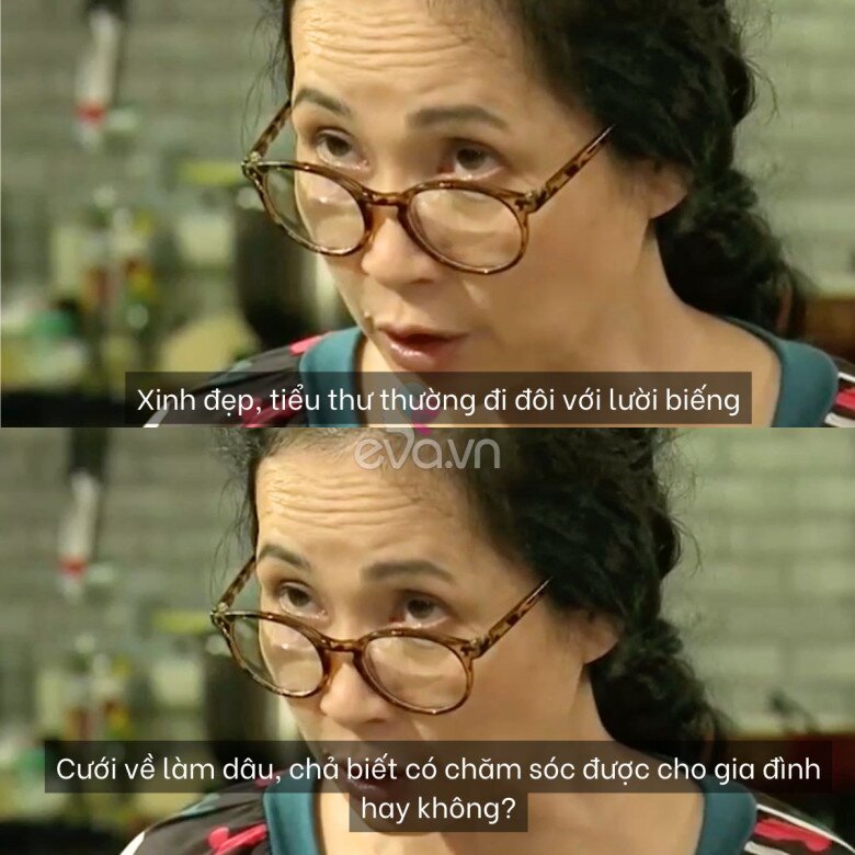Cũng trong tập 1, bà Phương đã có định kiến về Vân, cho rằng con dâu xinh đẹp, tiểu thư thì dễ lười biếng.