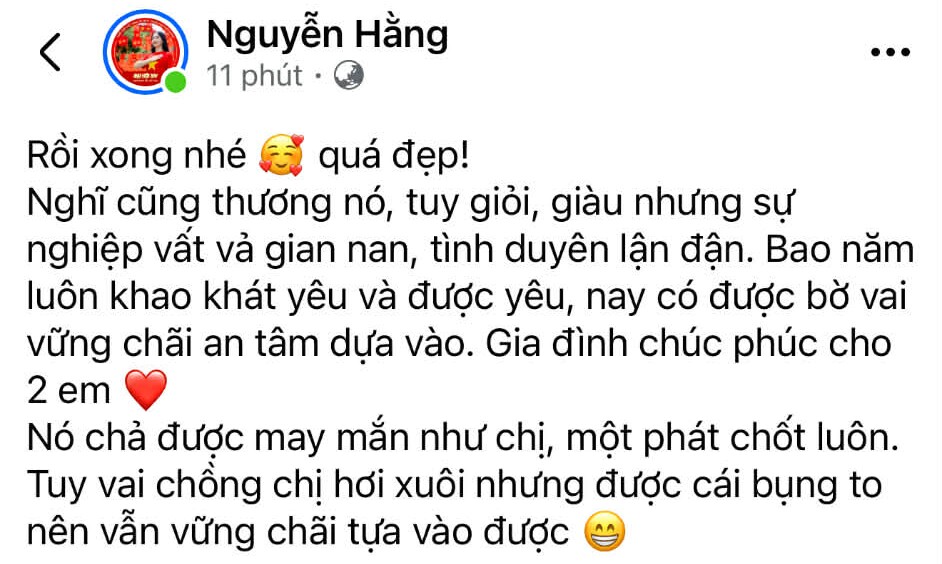 Chị gái Hòa Minzy nhận xét về đồng chí Thăng Văn Cương, bày tỏ xúc động khi cô em tìm được bến đỗ.