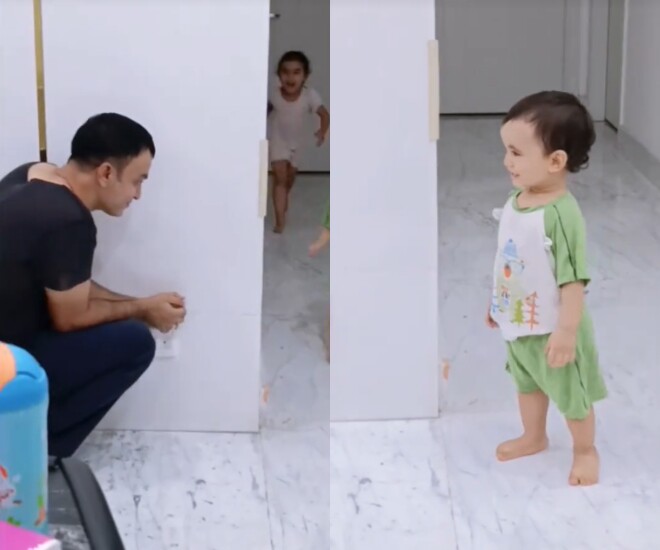 Chồng doanh nhân của Võ Hạ Trâm tất bật chăm con khi vợ vắng nhà.