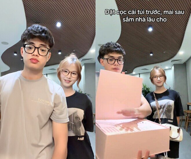 Khánh Minh tặng túi cho bạn gái kèm theo lời nhắn đầy ngọt ngào.