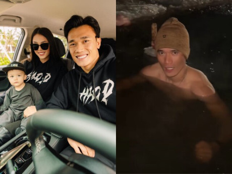 Bùi Tiến Dũng đưa con trai đi thăm gia đình bên ngoại, tối muộn bị nhà vợ Tây thử thách cởi trần tắm sông băng