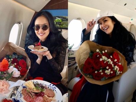 Hồng Nhung đón sinh nhật trên chuyên cơ ở châu Âu
