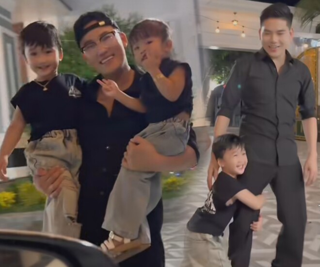 Hà Trí Quang “một nách chăm 2 con” cho Thanh Đoàn đi làm.