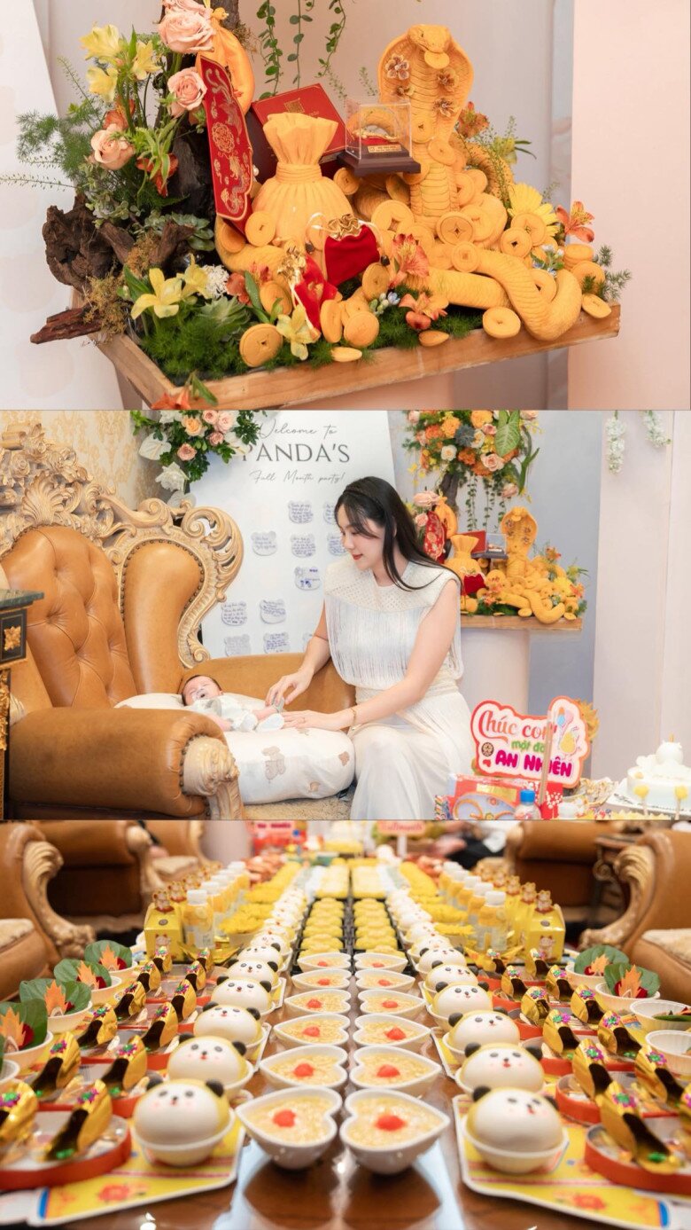 MC Mai Ngọc khoe mâm cúng đầy tháng do mẹ chồng chuẩn bị cho bé Panda.