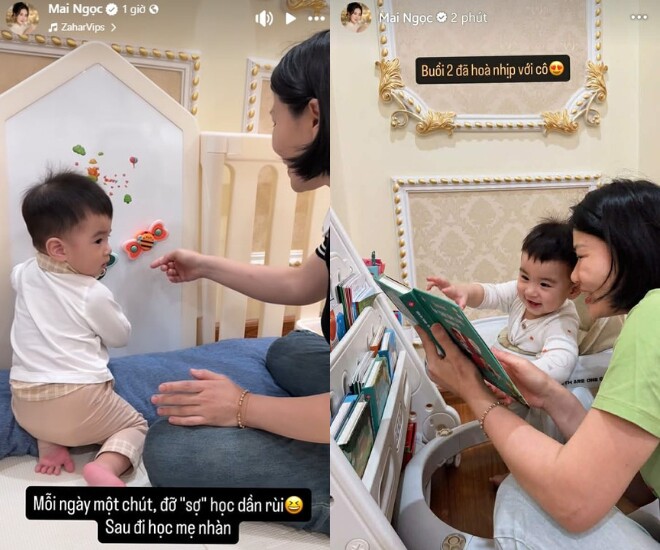 MC Mai Ngọc thuê giáo viên mầm non về tận nhà để dạy chữ cho quý tử đầu lòng.