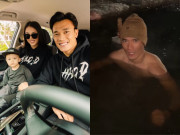 Giải trí - Bùi Tiến Dũng đưa con trai đi thăm gia đình bên ngoại, tối muộn bị nhà vợ Tây thử thách cởi trần tắm sông băng