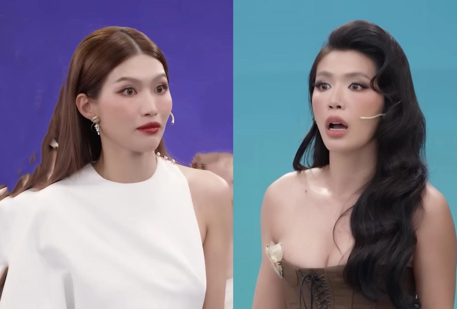 Minh Tú và Quỳnh Châu tranh cãi căng thẳng trên sóng truyền hình.