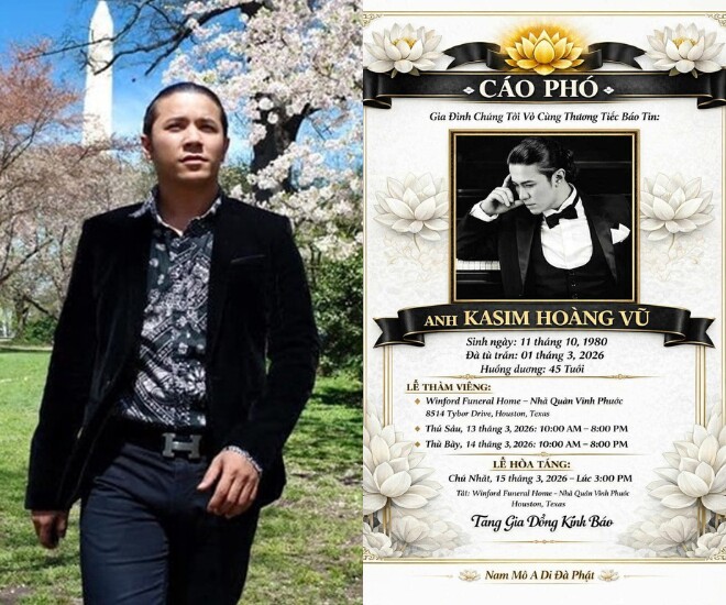Thông tin tang lễ tại Mỹ của cố ca sĩ Kasim Hoàng Vũ.