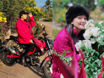 Diễn viên Kiều Trinh gặp sự cố giao thông khi đi xe máy của con trai