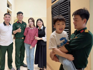 Đại úy Thăng Văn Cương đưa Hòa Minzy "ra mắt" đồng nghiệp, bé Bo được bố công khai bế đi khắp đơn vị