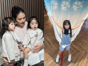 Vân Trang cho cặp song sinh học catwalk cùng lớp với bé Destiny nhà Nhã Phương, tự tin sải bước chuẩn "con nhà nòi"