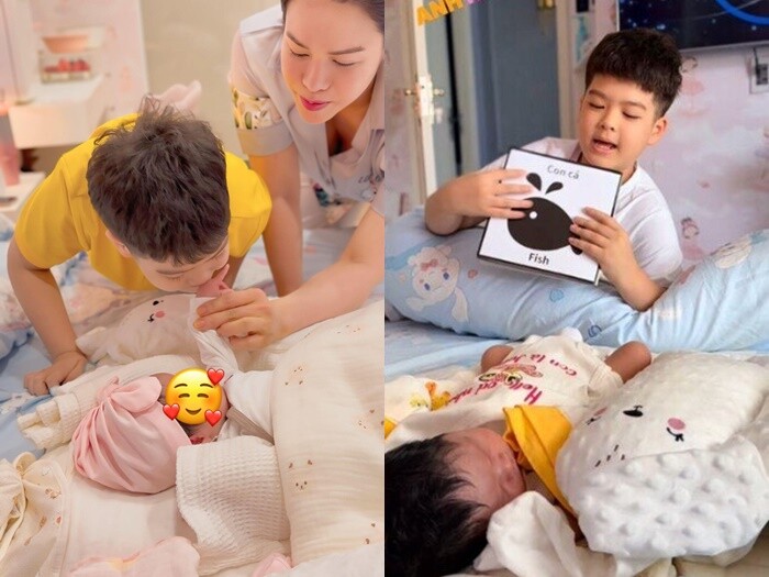 Cu Tin đọc sách cho em gái chung nửa huyết thống.