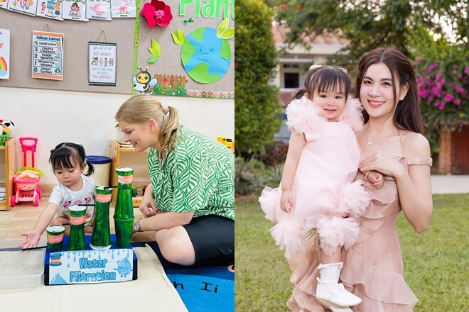 Nhóc tì theo học ở trường quốc tế từ sớm.