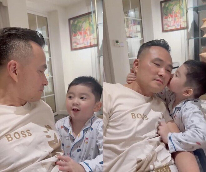 Gia Khang rất giỏi nịnh bố mẹ, luôn có hành động cực ngọt ngào.