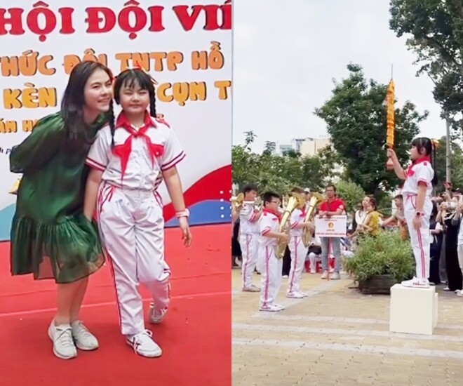 Vân Trang cùng con gái dậy từ sáng sớm để tham gia cuộc thi.