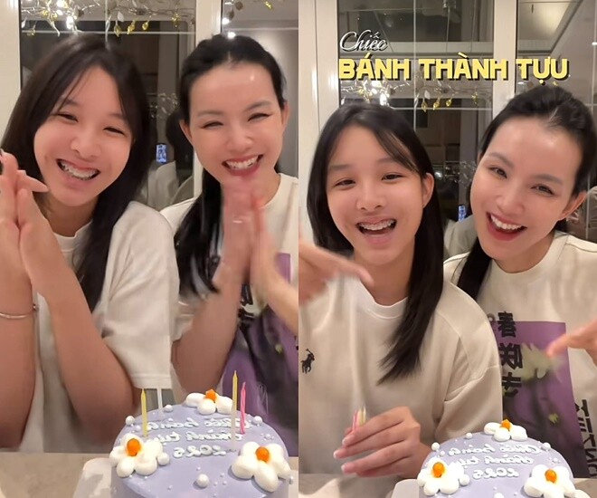 Hoa hậu Thùy Lâm và con gái đu trend chiếc bánh thành tựu dịp cuối năm 2025.