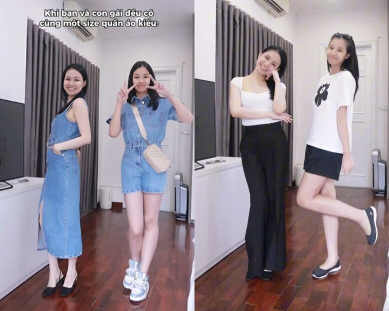 Mon hiện mặc vừa size quần áo của mẹ.