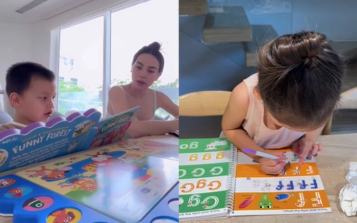 Cặp sinh đôi nhà nữ ca sĩ tự giác học tập.