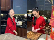 Sao Việt 24h: Phương Oanh thần sắc tươi tắn, diện áo dài vào bếp nấu ăn ngày Tết, được khen chỉn chu và không làm màu