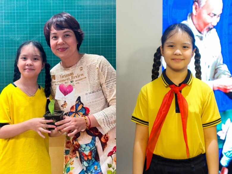 Con gái Gà của Diễm Quỳnh đã đủ tuổi vào Đội.