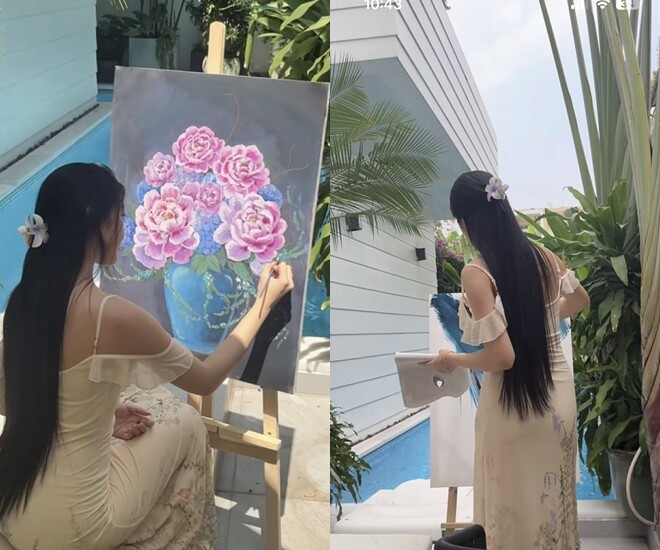 Lọ Lem trổ tài đàn và vẽ khiến mọi người trầm trồ.