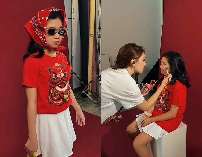 Lavie ngoan ngoãn trong hậu trường chụp ảnh.