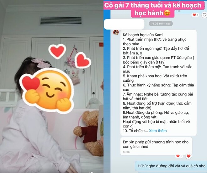 Con gái Thụy Vân mới 7 tháng tuổi đã được mẹ sắp xếp lịch học dày đặc. 