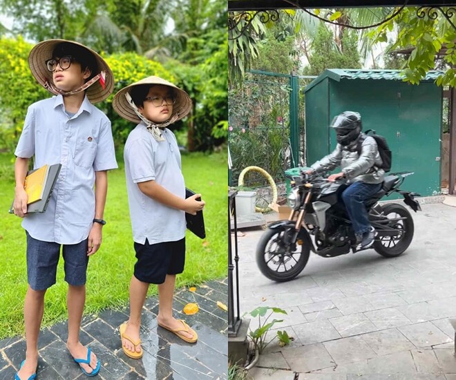 Khánh Minh cực ngầu khi ngồi trên chiếc mô tô phân khối lớn. 