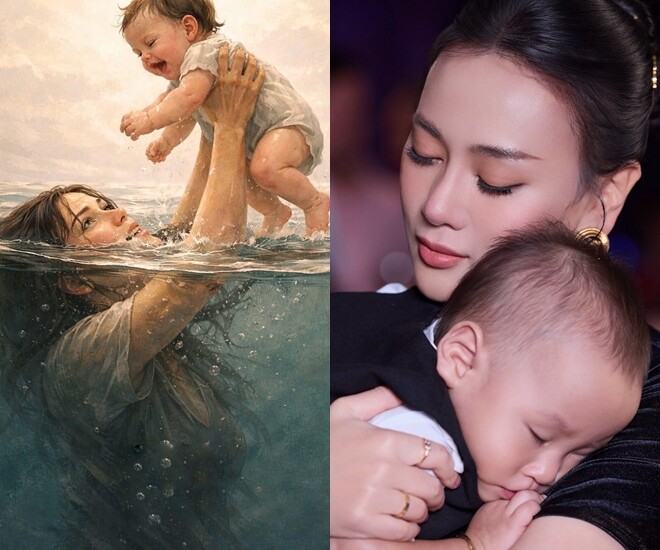 Phương Oanh gây chú ý khi bất ngờ đăng tải hình ảnh về tình mẫu tử giữa đêm khuya. 