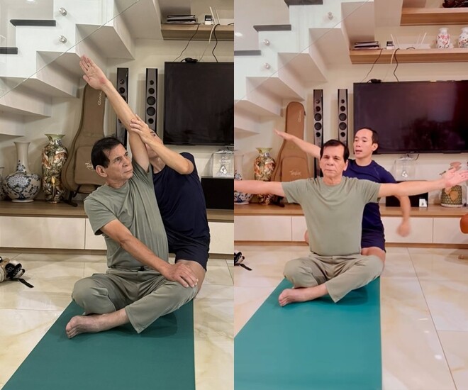 Mẹ Hồ Ngọc Hà thuyết phục được chồng lai Pháp tập yoga.