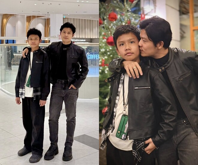 Con trai Nguyễn Văn Chung phổng phao khi đứng cạnh bố.