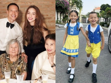 Hồ Ngọc Hà thân thiết cùng mẹ chồng người Thụy Điển, cặp song sinh lai Tây tươi rói khi mặc trang phục truyền thống quê nội