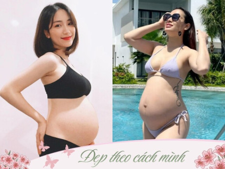 Bà bầu - Ngắm loạt sao nữ Việt vén áo khoe bụng bầu: Người nóng bỏng với đồ tắm bé xíu, người được chồng vuốt ve khen xinh