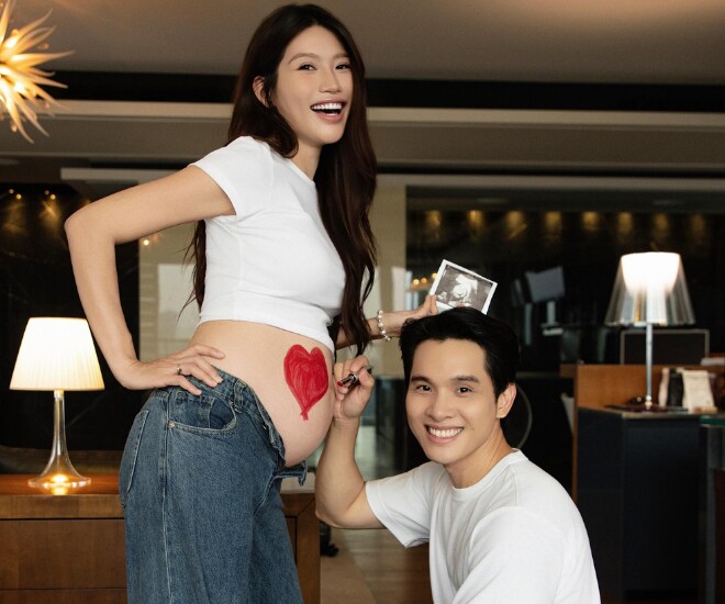 Á hậu Quỳnh Châu khoe bụng bầu căng tròn bên chồng doanh nhân.