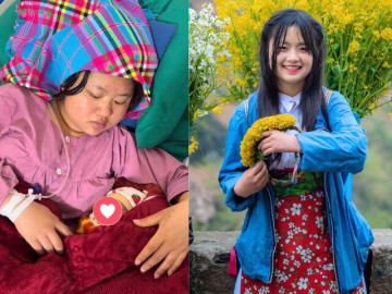 Bà bầu - Cô bé Phúng Phính đeo gùi hoa nổi tiếng cả nước vừa sinh con: Nhan sắc khác lạ, thái độ của chồng mới gây chú ý