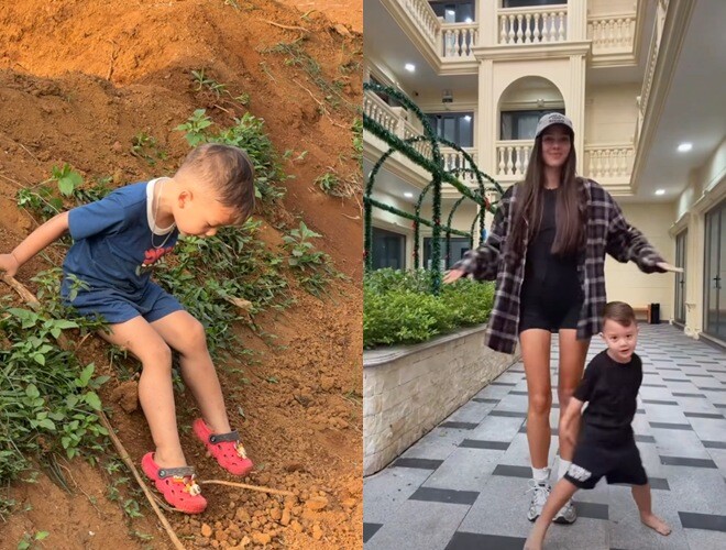 Thậm chí mỗi lần Danil về quê, cậu nhóc được thoải mái nghịch cát, lội ruộng.