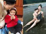 Yêu con - Lan Phương một mình đưa con về quê ăn giỗ, nhóc tỳ lai Tây chuẩn bé gái quê, ngồi chiếu, gặm cánh gà