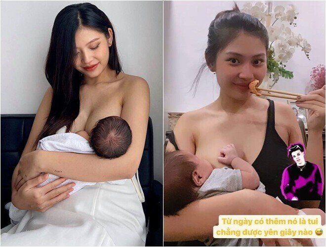 Người đẹp Chúng Huyền Thanh vừa ăn vừa cho con bú là chuyện bình thường.