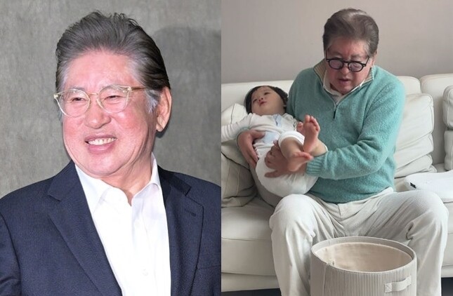 Con dâu ông Kim, diễn viên Hwang Bo-ra thỉnh thoảng cũng đăng tải hình ảnh bố chồng bên cạnh cháu nội cùng những lời khen ngợi của ông Kim trong vai trò làm ông nội.