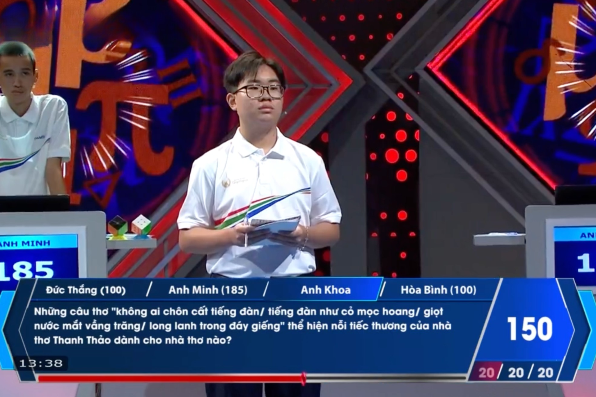 Kết thúc phần thi Anh Khoa có 150 điểm, bảo toàn số điểm ban đầu.