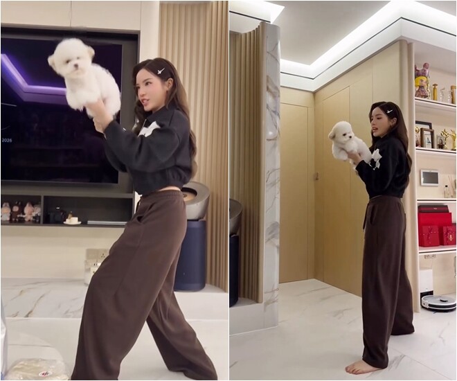 Hoa hậu Kỳ Duyên vui vẻ trong căn hộ mới của mình. Vốn là một người có gu thẩm mỹ sắc sảo, Kỳ Duyên lựa chọn phong cách hiện đại cho không gian sống.