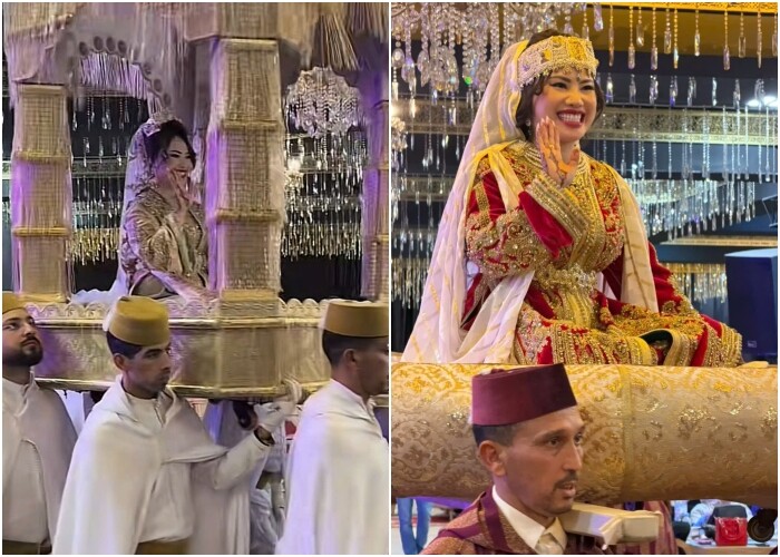 C&ocirc; d&acirc;u được rước bằng kiệu trong lễ cưới