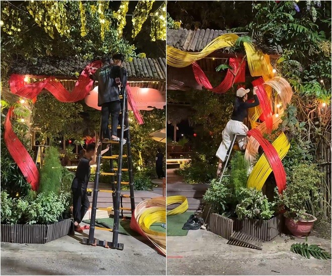 Cổng vào cũng được trang hoàng lộng lẫy. Có thể thấy cô rất chăm chút cho các góc nhỏ với những vật dụng decor đơn giản nhưng tinh tế, mang hơi hướng hoài cổ và hài hòa với không gian tổng thể.